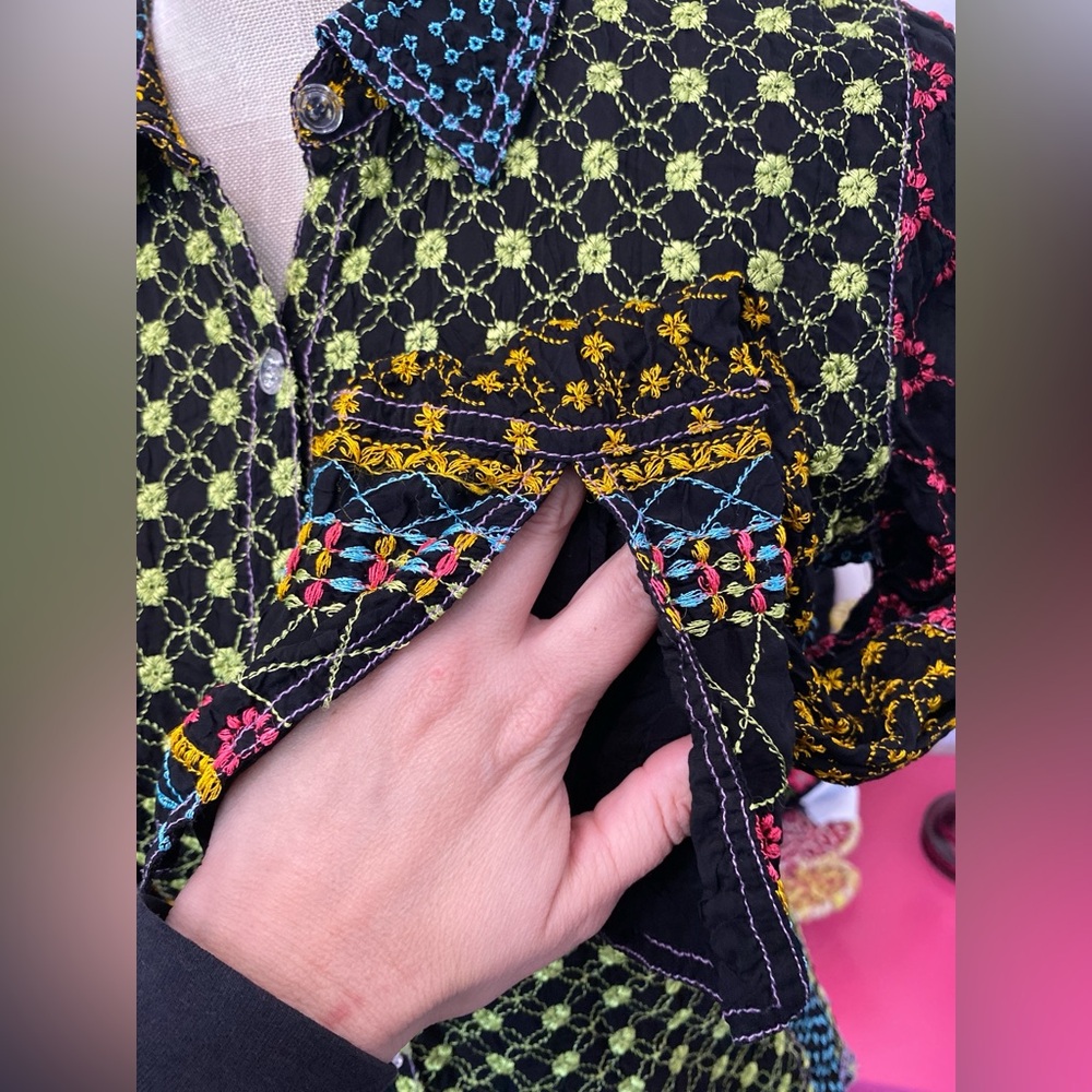 ❌SOLD❌OOAK VTG JWLA JOHNNY WAS LA EMBROIDERED LONG SLEEVE BUTTON DOWN PATCHWORK - Picture 5 of 9